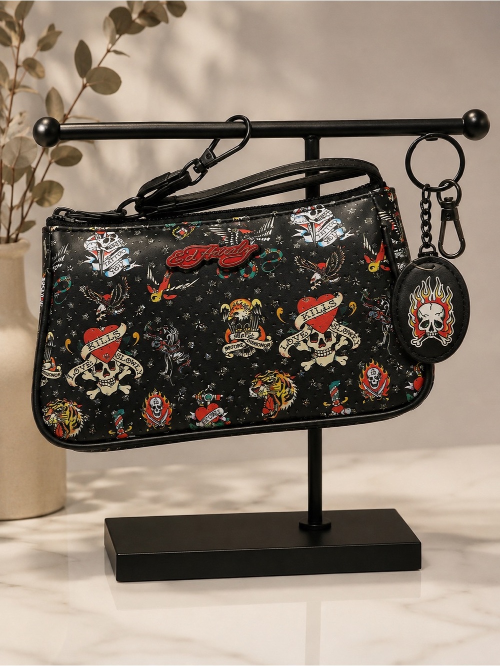 Set of 2! Ed Hardy Black Crossbody with Red Logo and Matching Umbrella- NWT